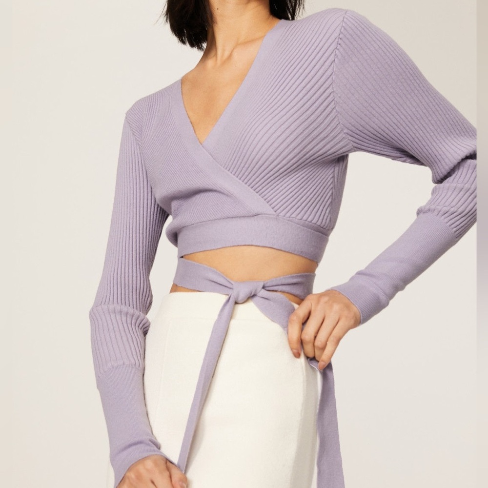 Toccin purple knit wrap sweater. Cropped. Size XS